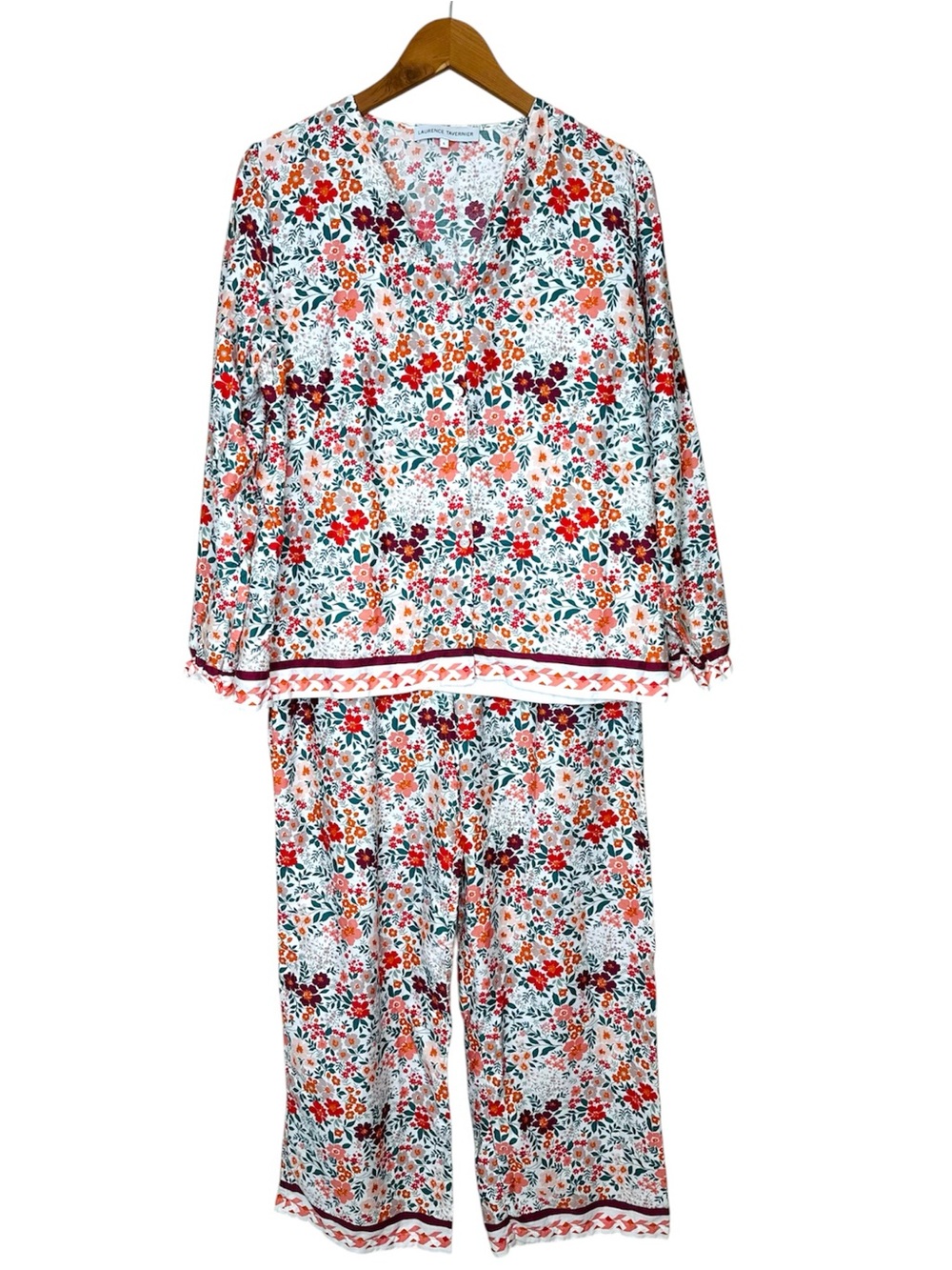 Laurence Tavernier Gabon Floral Print Pajama Set Size Large Cotton Button Up Top